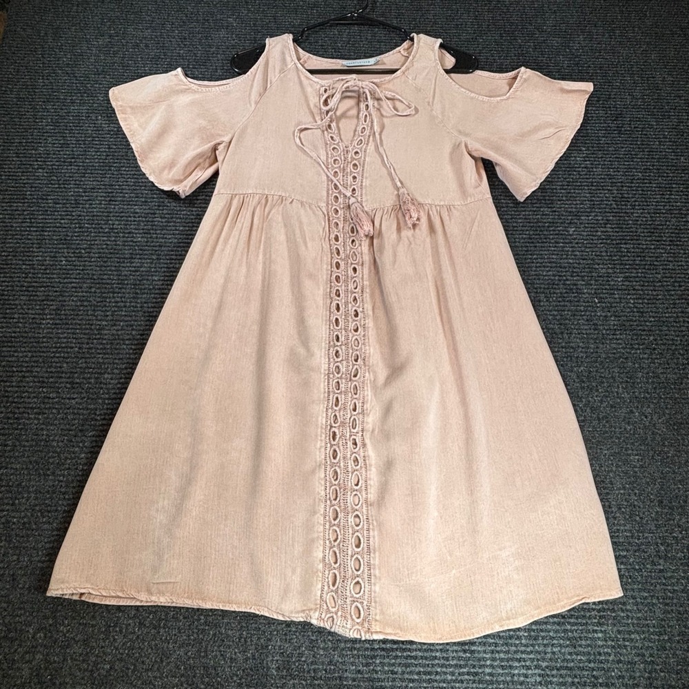 Paper Crane Womens Blush Pink Cold Shoulder Crochet Lace Boho Mini Dress Small
